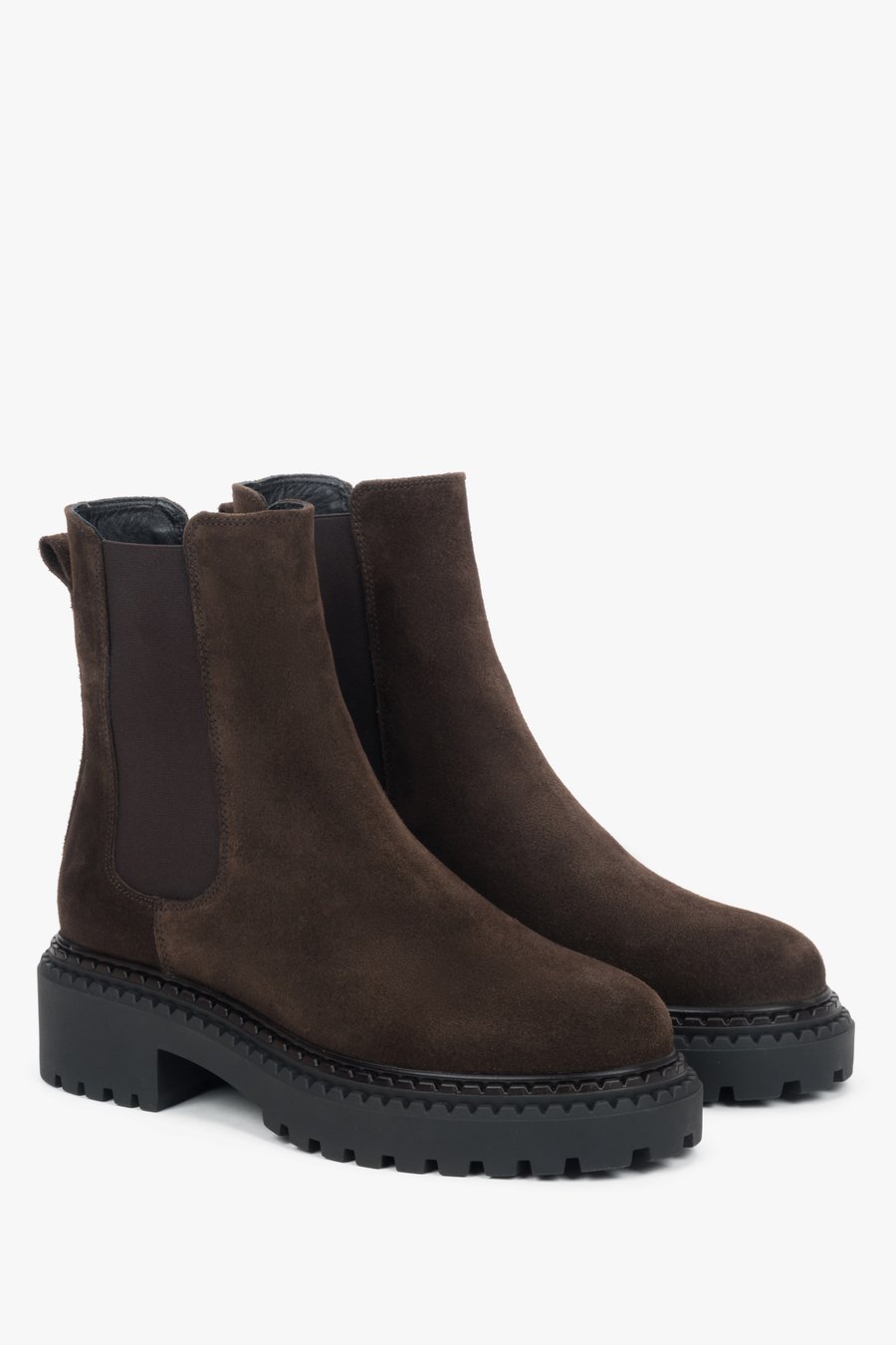 Estro ER00118128 women’s Chelsea boots, saddle brown velour, platform design