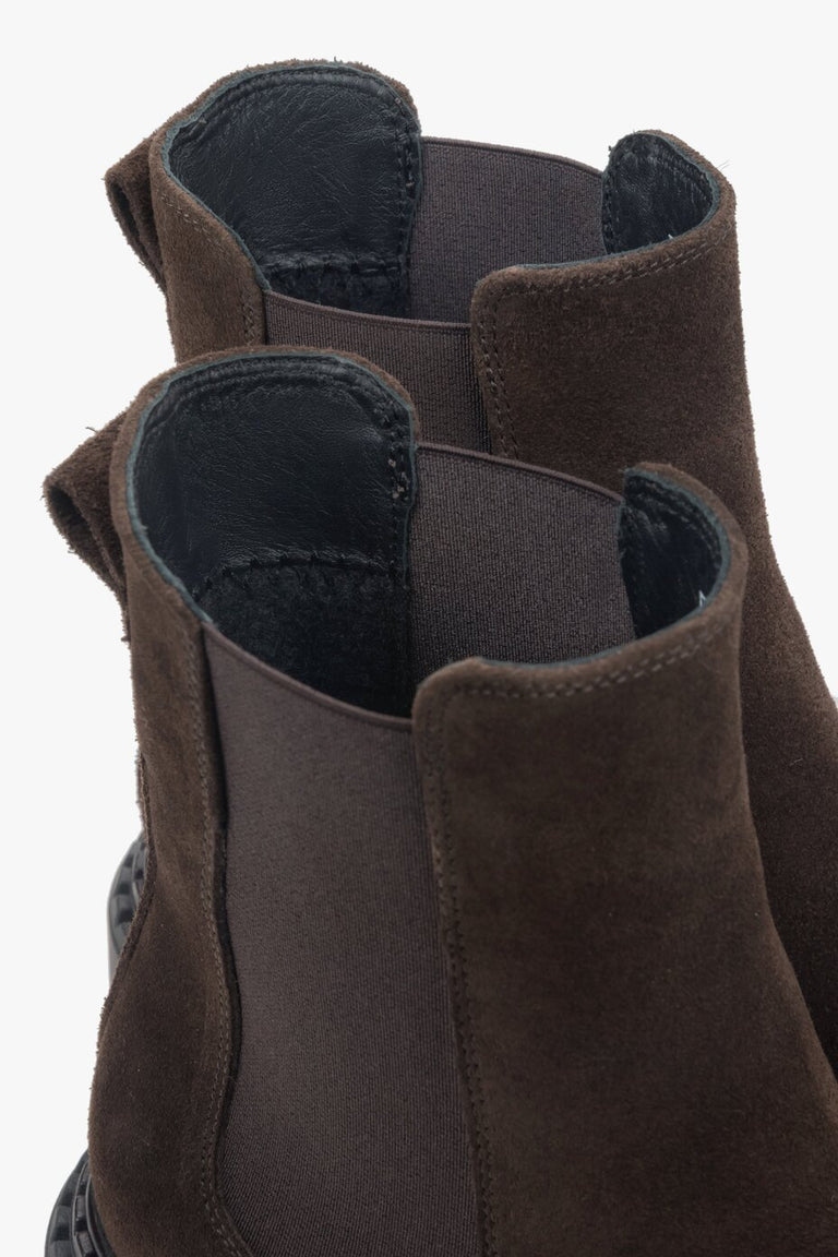 Estro women’s Chelsea boots, platform design, saddle brown Italian velour, model ER00118128