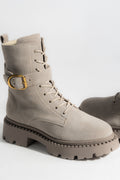Women's Light Grey Winter Boots made of Genuine Velour with a Strap Estro.
