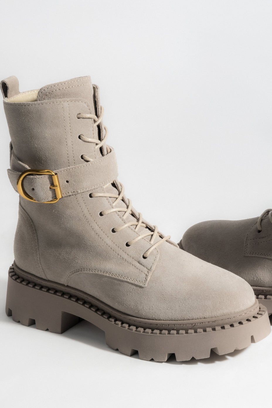 Women's Light Grey Winter Boots made of Genuine Velour with a Strap Estro.