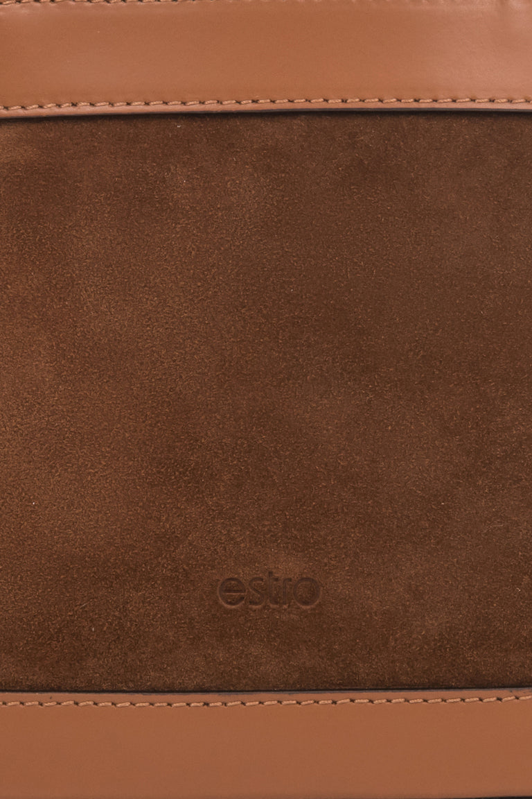 Chic brown leather and suede handbag for women with a structured kuferek design, Estro ER00117436.