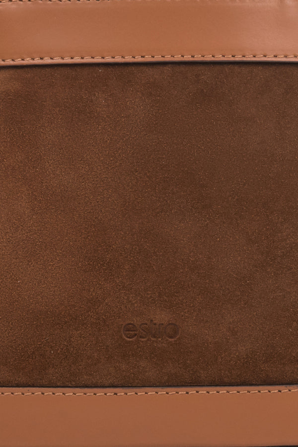 Chic brown leather and suede handbag for women with a structured kuferek design, Estro ER00117436.