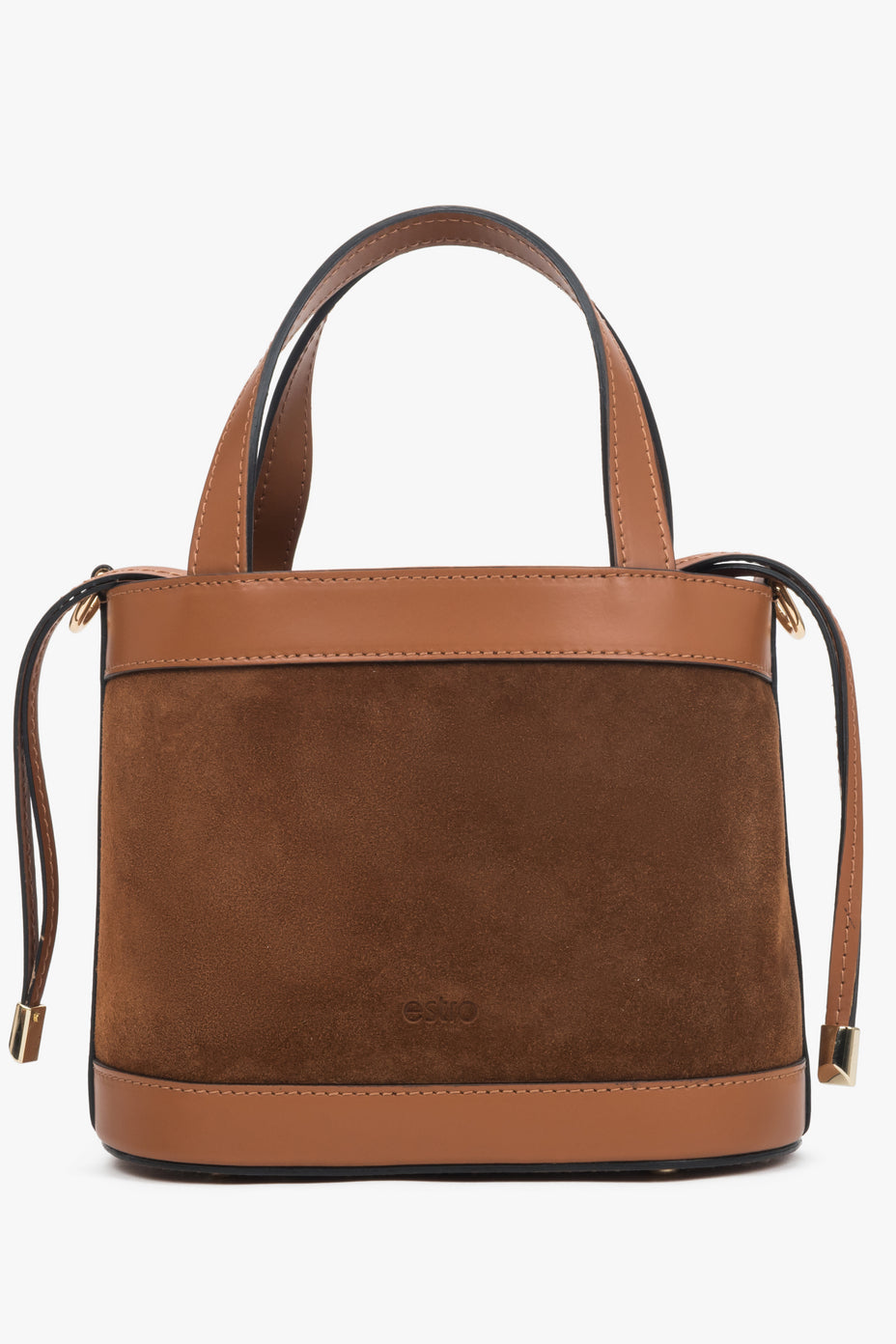 Brown women's handbag in a boxy shape made of genuine Italian suede and leather, model Estro ER00117436.