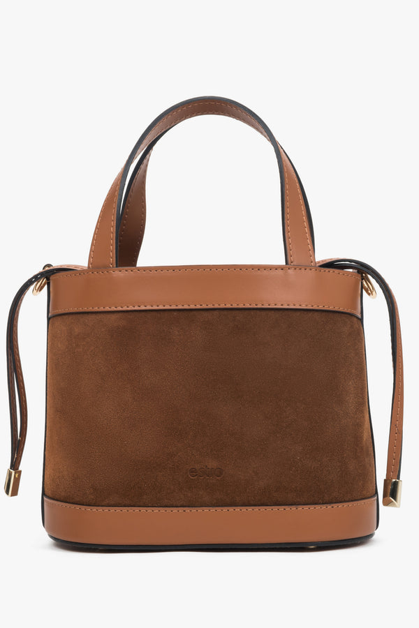 Brown women's handbag in a boxy shape made of genuine Italian suede and leather, model Estro ER00117436.
