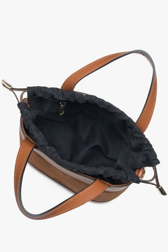 Elegant brown suede and leather satchel bag for women, Italian craftsmanship by Estro, model ER00117436.