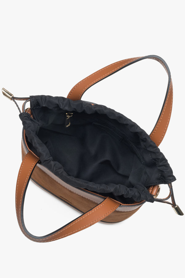 Elegant brown suede and leather satchel bag for women, Italian craftsmanship by Estro, model ER00117436.