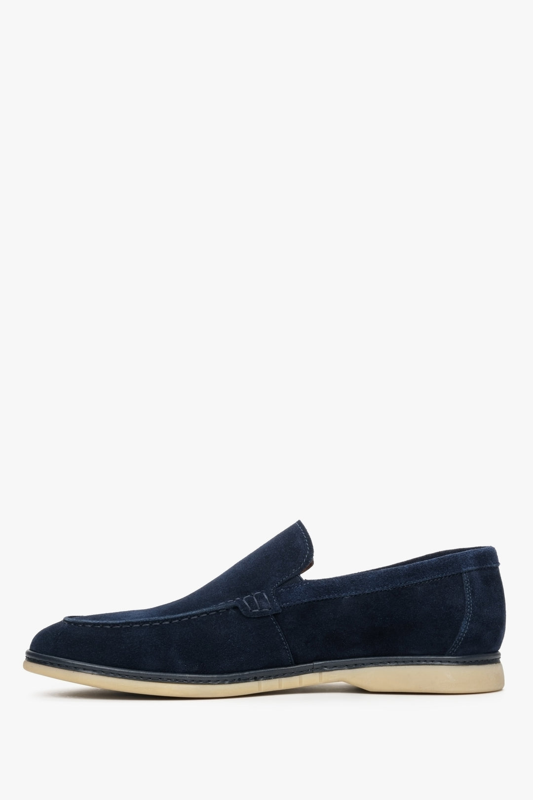 Navy blue velvet men's loafers for fall - shoe profile.