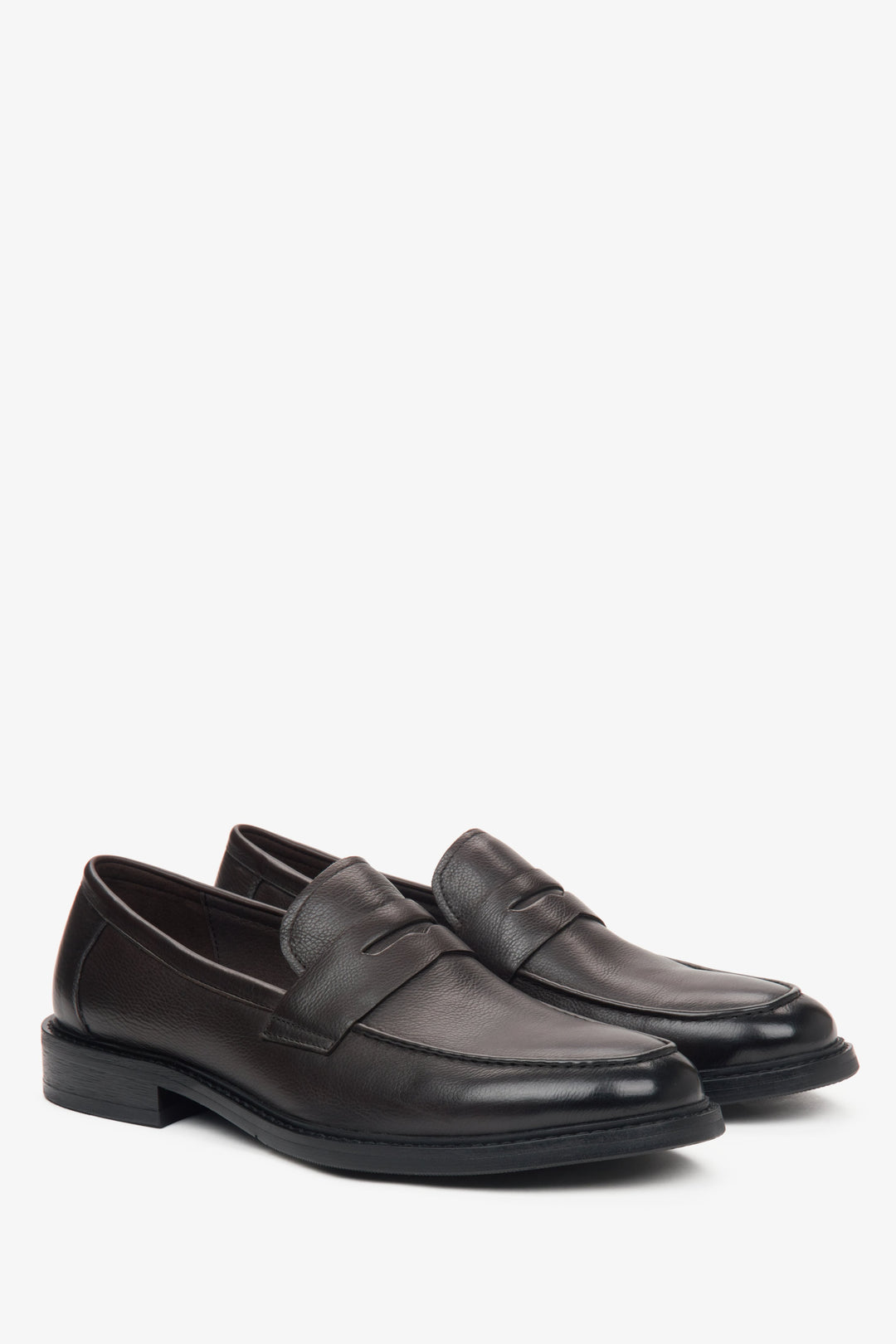 Dark brown leather men's loafers.