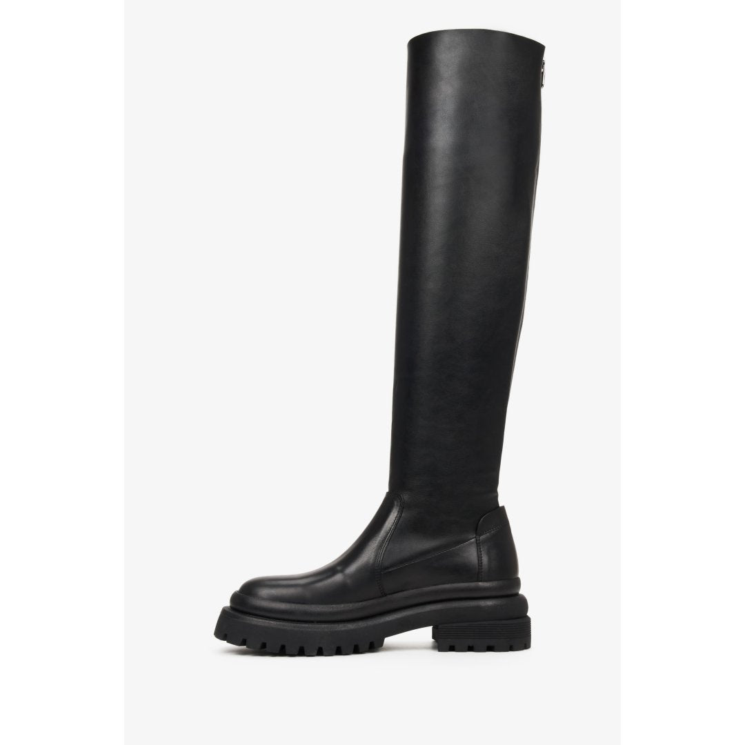 Estro brand high black women's boots made of genuine leather.