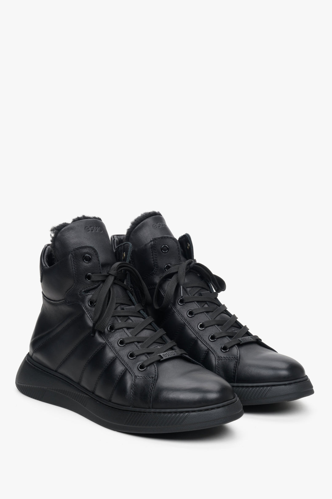 Men's black high-top winter sneakers made of genuine leather by Estro.