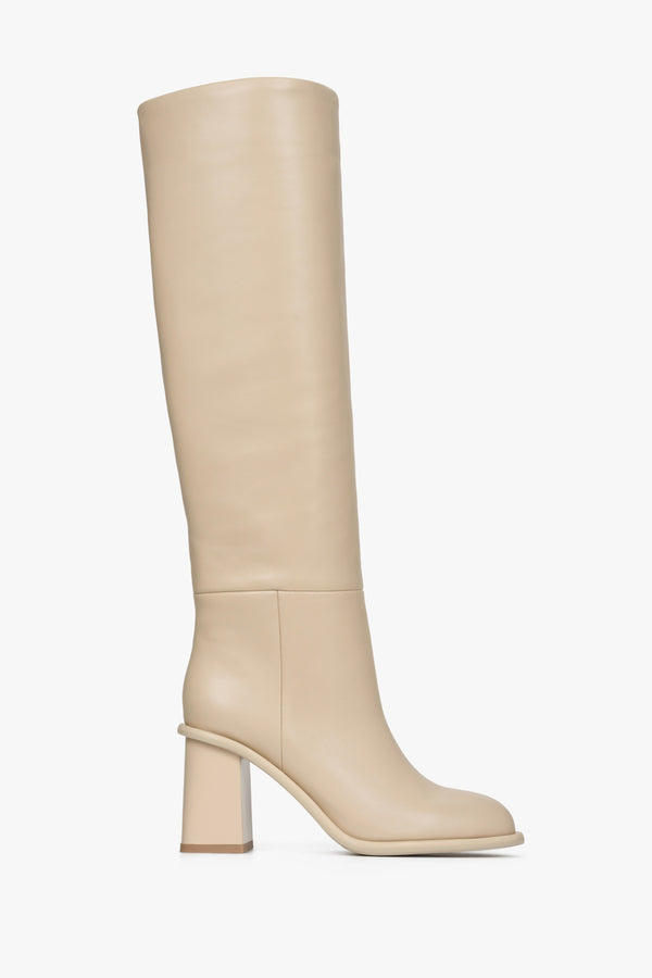 Women's Beige Leather Knee High Boots Estro ER00112108.