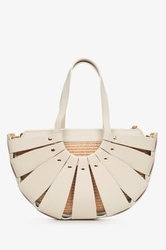 Women's Beige Basket Handbag made of Genuine Italian Leather Estro ER00115029.