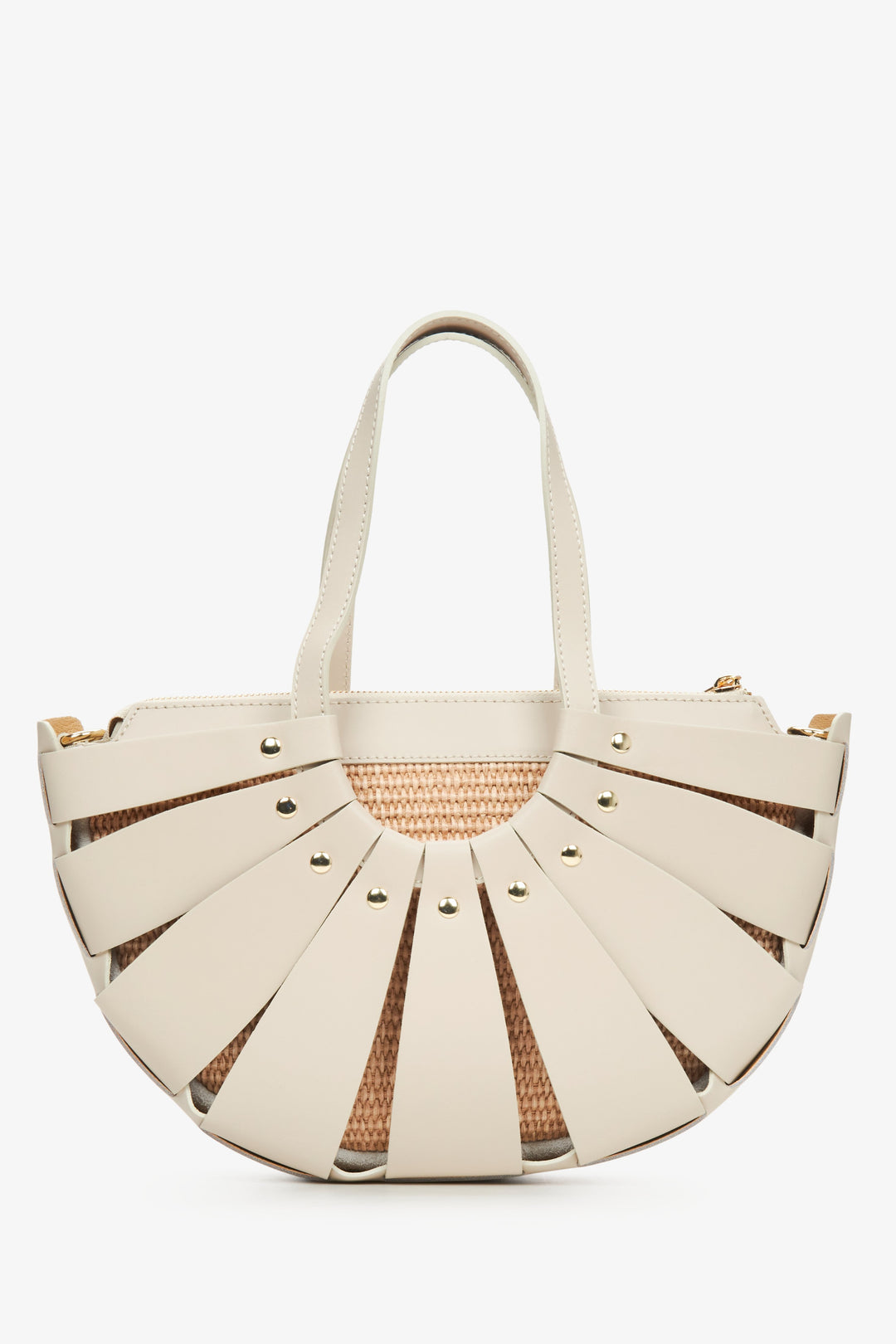 Women's Beige Basket Handbag made of Genuine Italian Leather Estro ER00115029.
