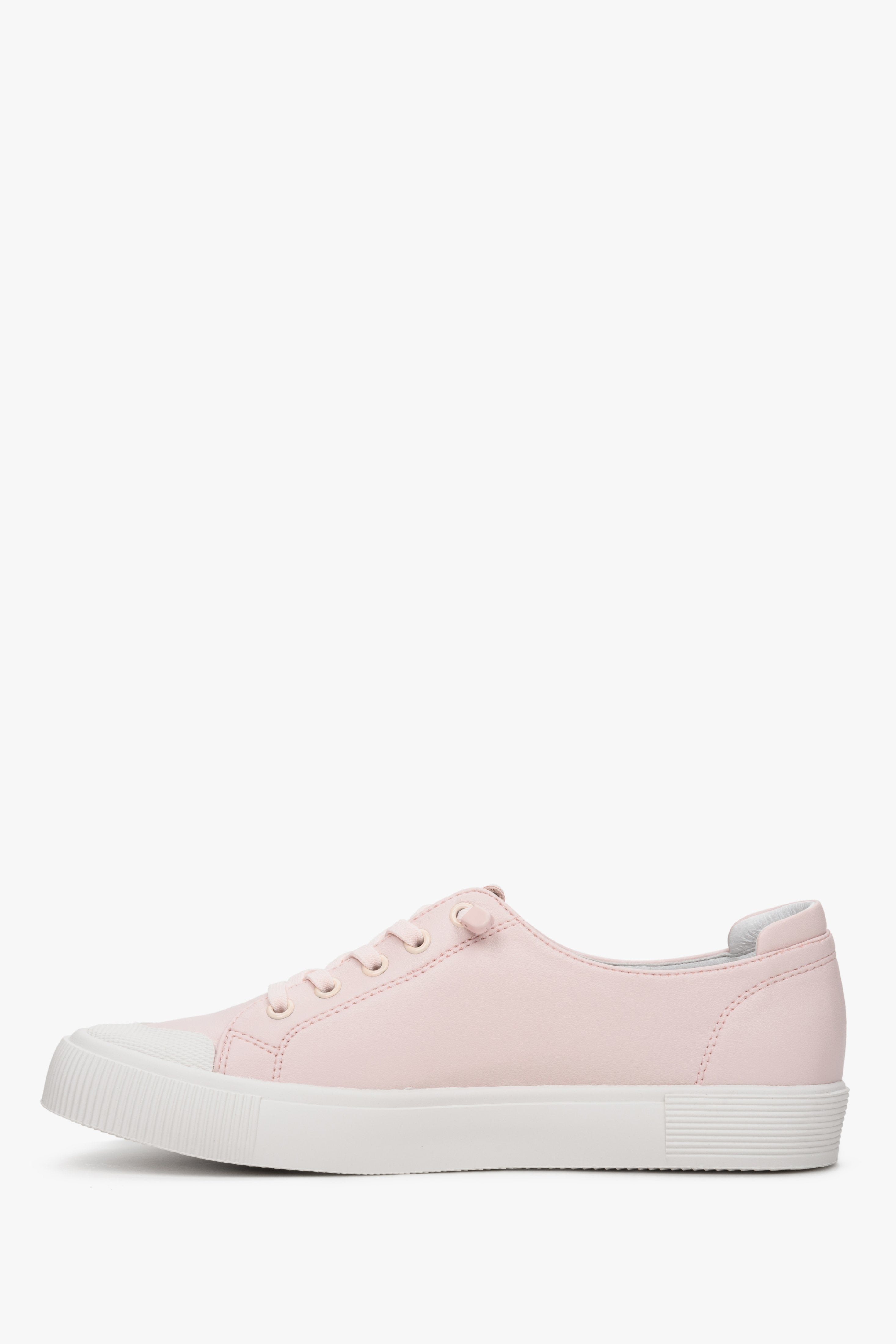 Women's Pale Pink Low-Top Genuine Leather Sneakers Estro ER00112701