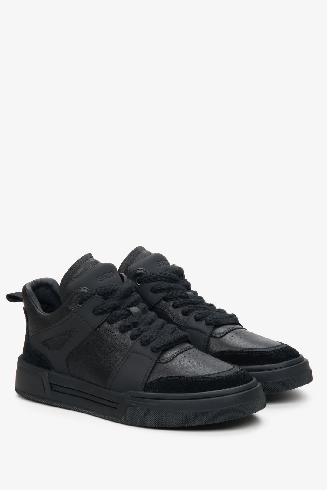 Men's black high-top sneakers by Estro made of genuine leather and suede.