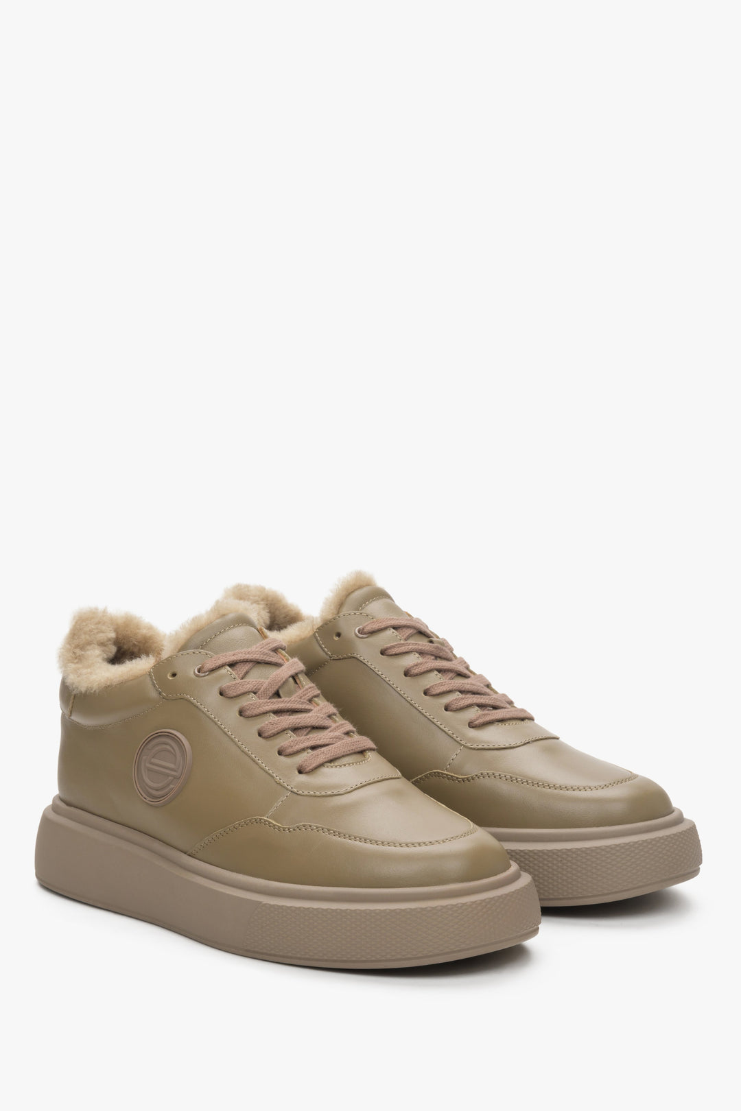 Women's high-top winter sneakers in sand beige.