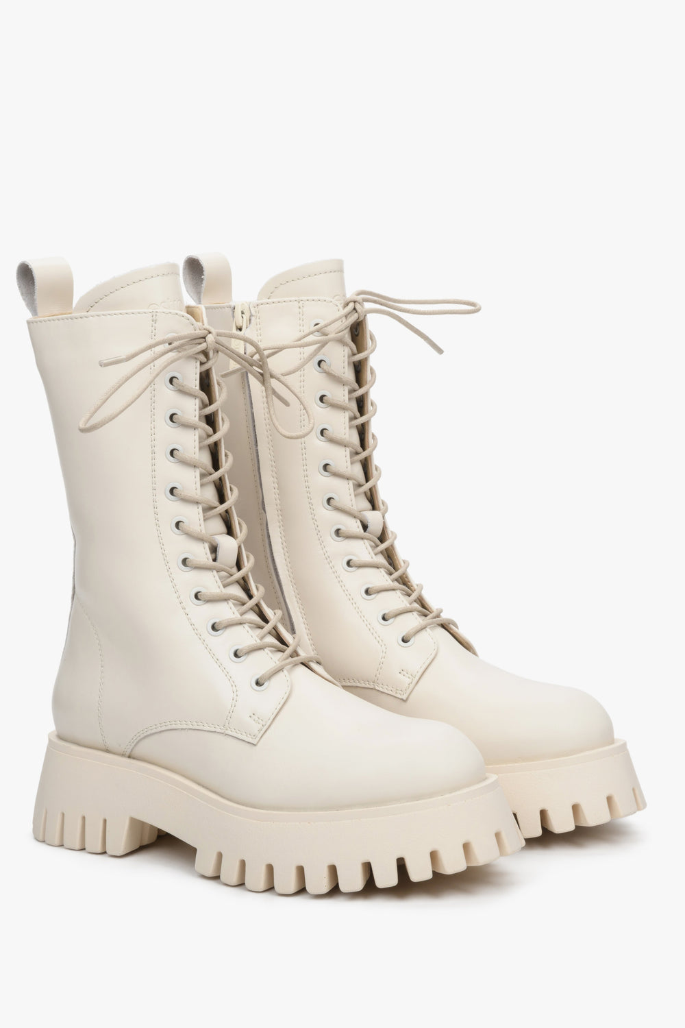 Women's Light Beige High Lace-up Boots made of Genuine Leather Estro ER00112274.