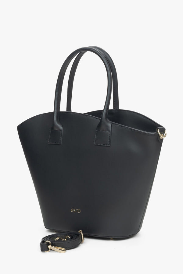 Estro women's black leather shopper bag.