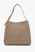Women's Beige Shoulder Bag made of Genuine Velour Estro ER00116608.