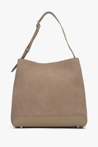 Women's Beige Shoulder Bag made of Genuine Velour Estro ER00116608.