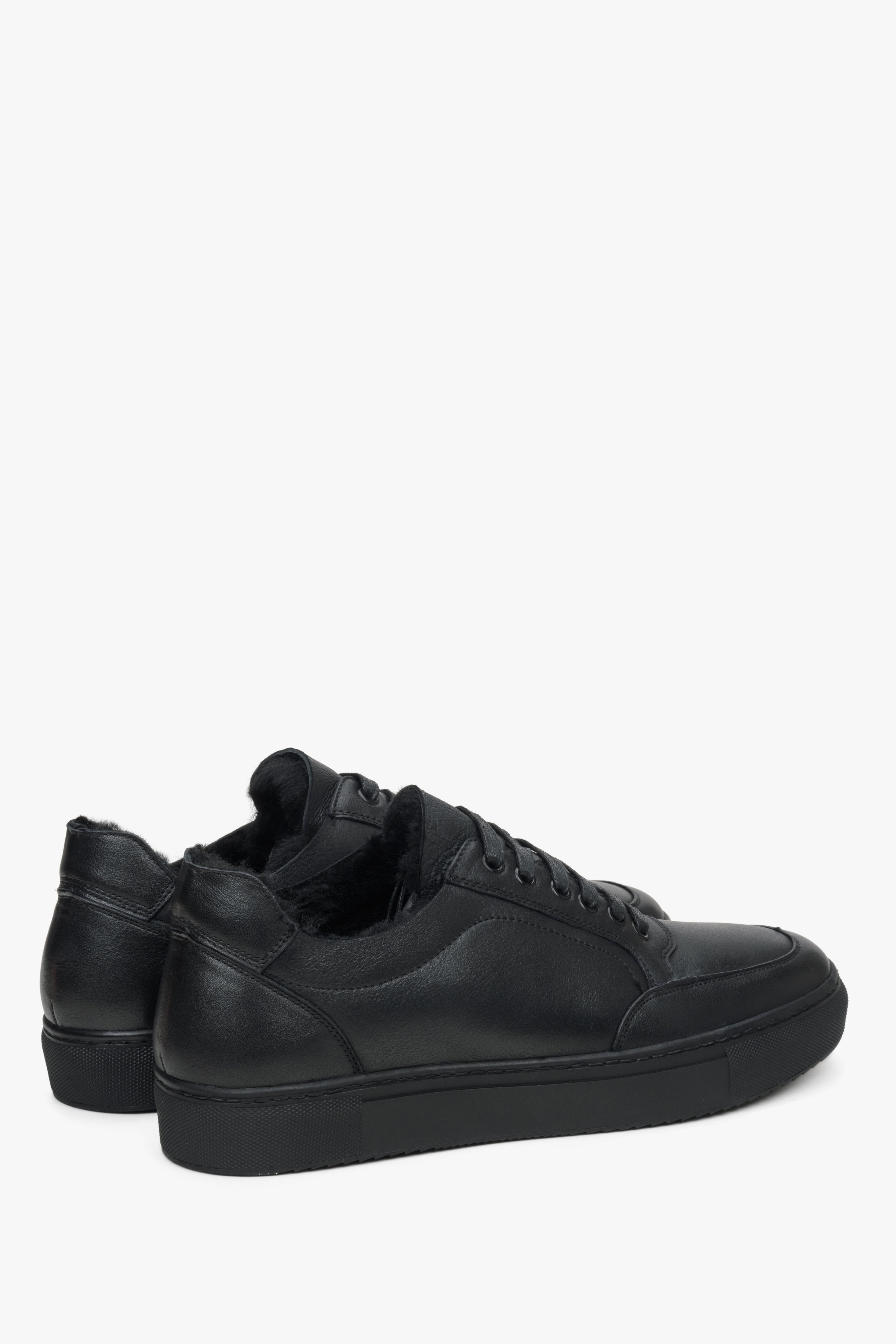 Men's black leather  winter sneakers.