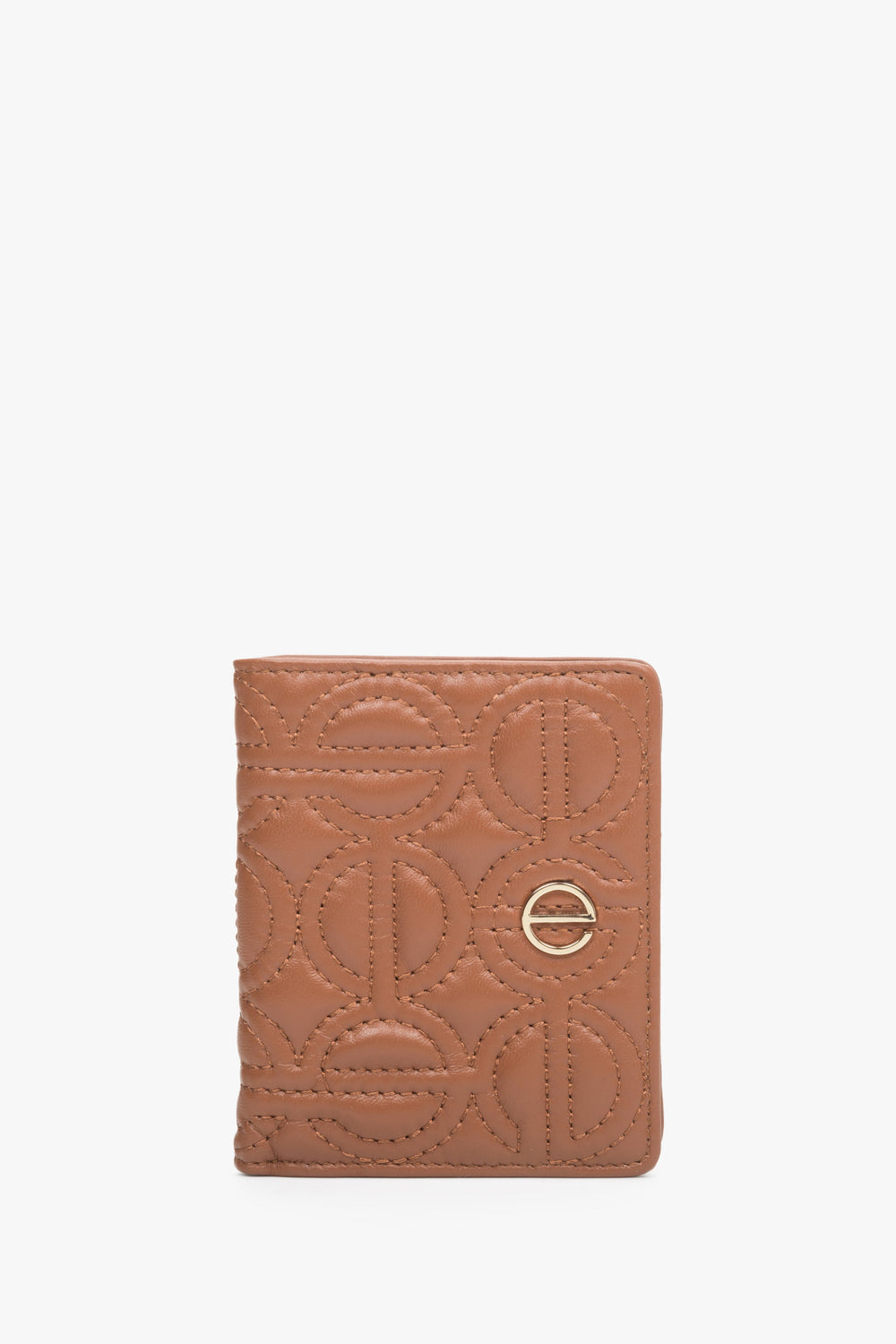 Women's Brown Card Wallet made of Genuine Leather with Gold Accents Estro ER00113658.