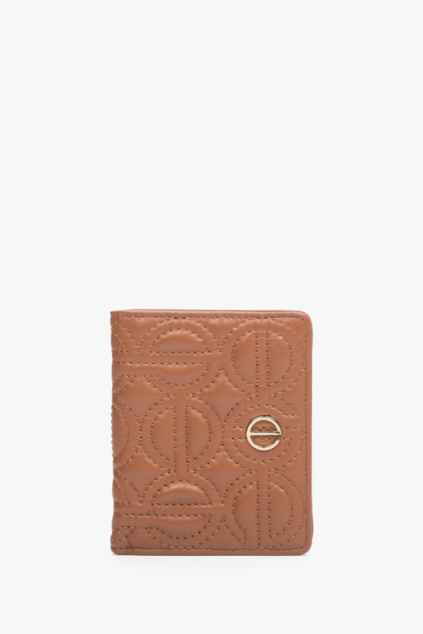 Women's Brown Card Wallet made of Genuine Leather with Gold Accents Estro ER00113658.