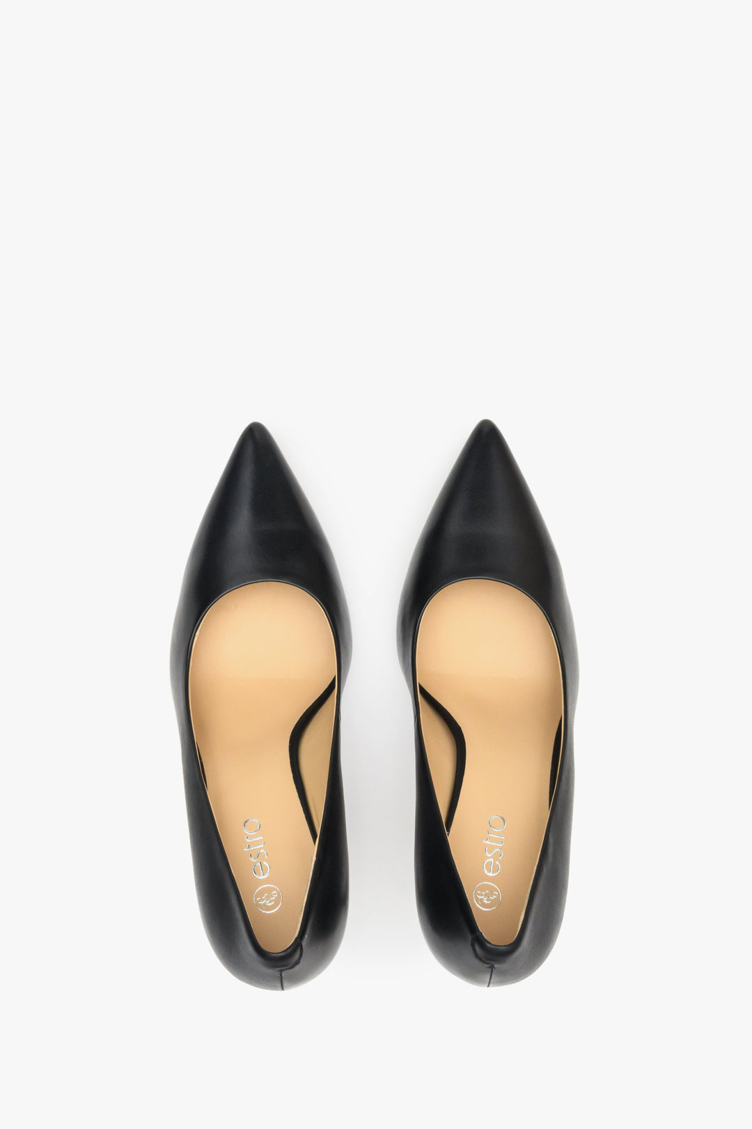 Women's black pointed heels with a tip, Estro, made of leather.