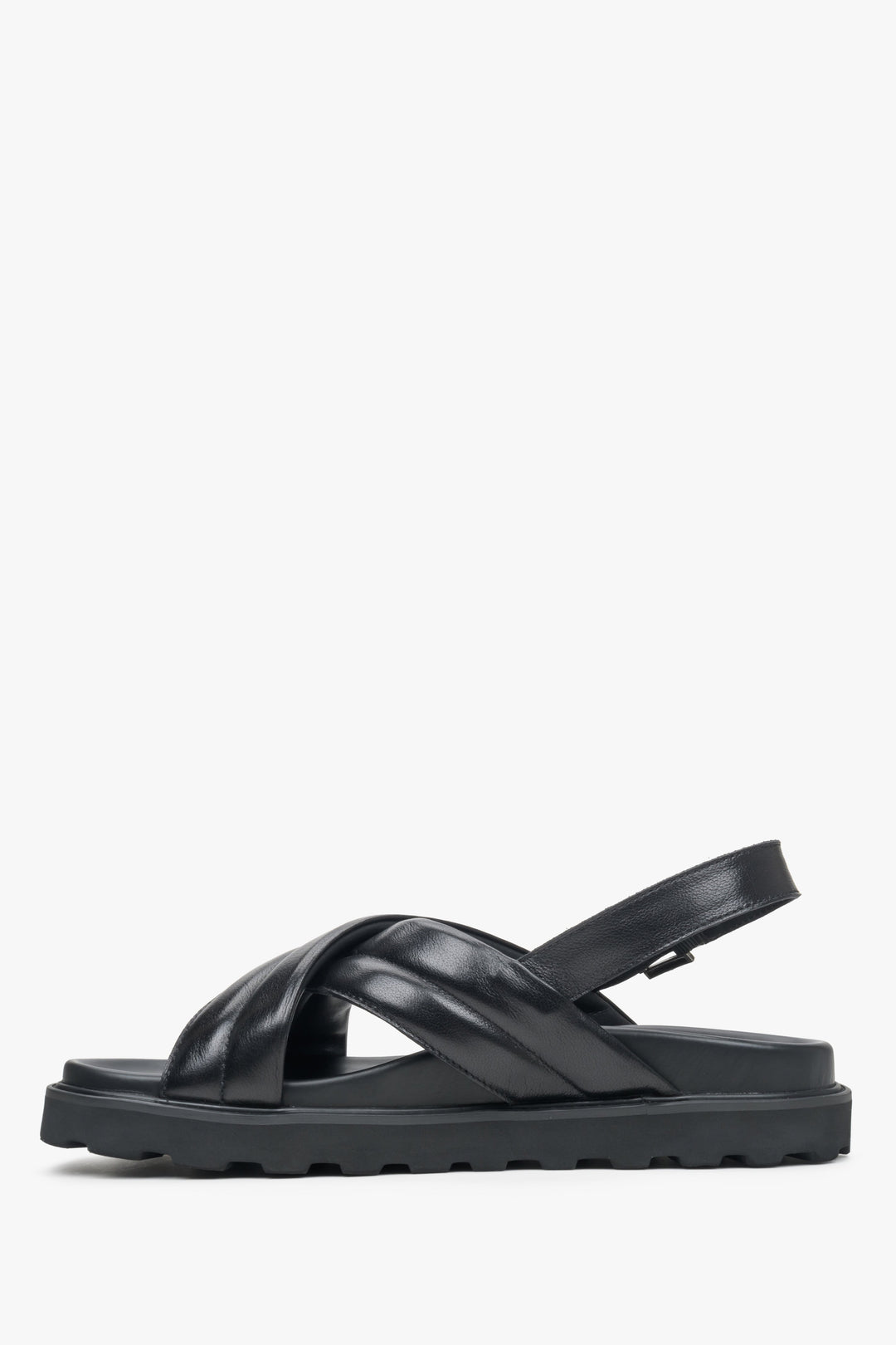 Estro  men's black leather sandals with cross straps - shoe profile.