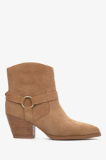 Women's Low-Top Brown Cowboy Boots made of Genuine Suede with Decorative Strap Estro ER00113871.