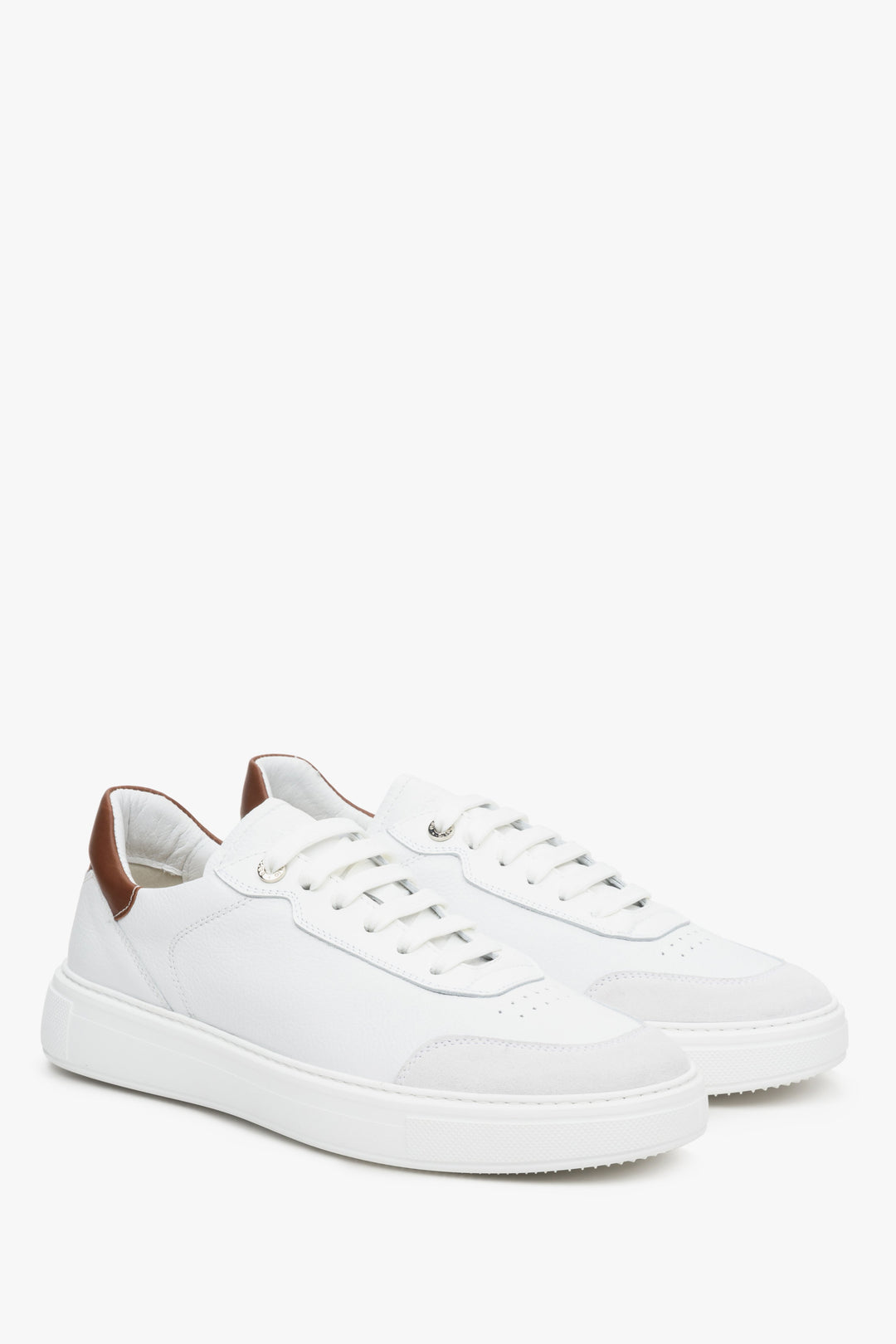 White leather men's sneakers with laces.