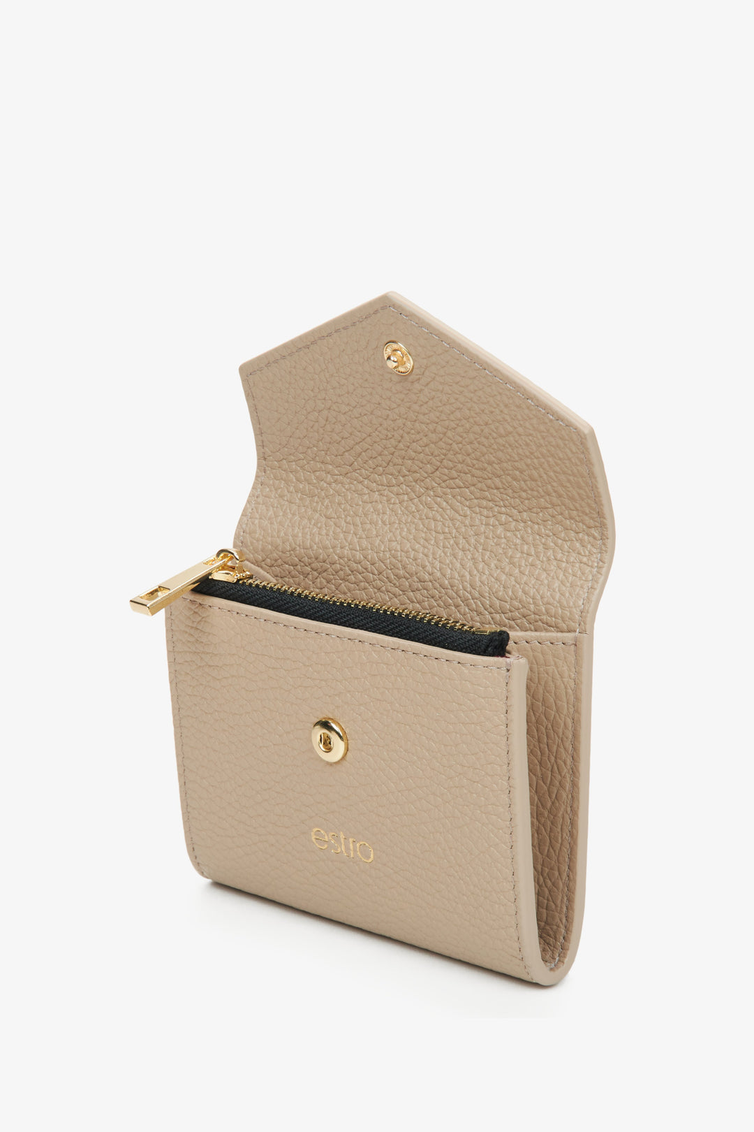 Estro beige leather women's wallet - presentation of the model when opened.