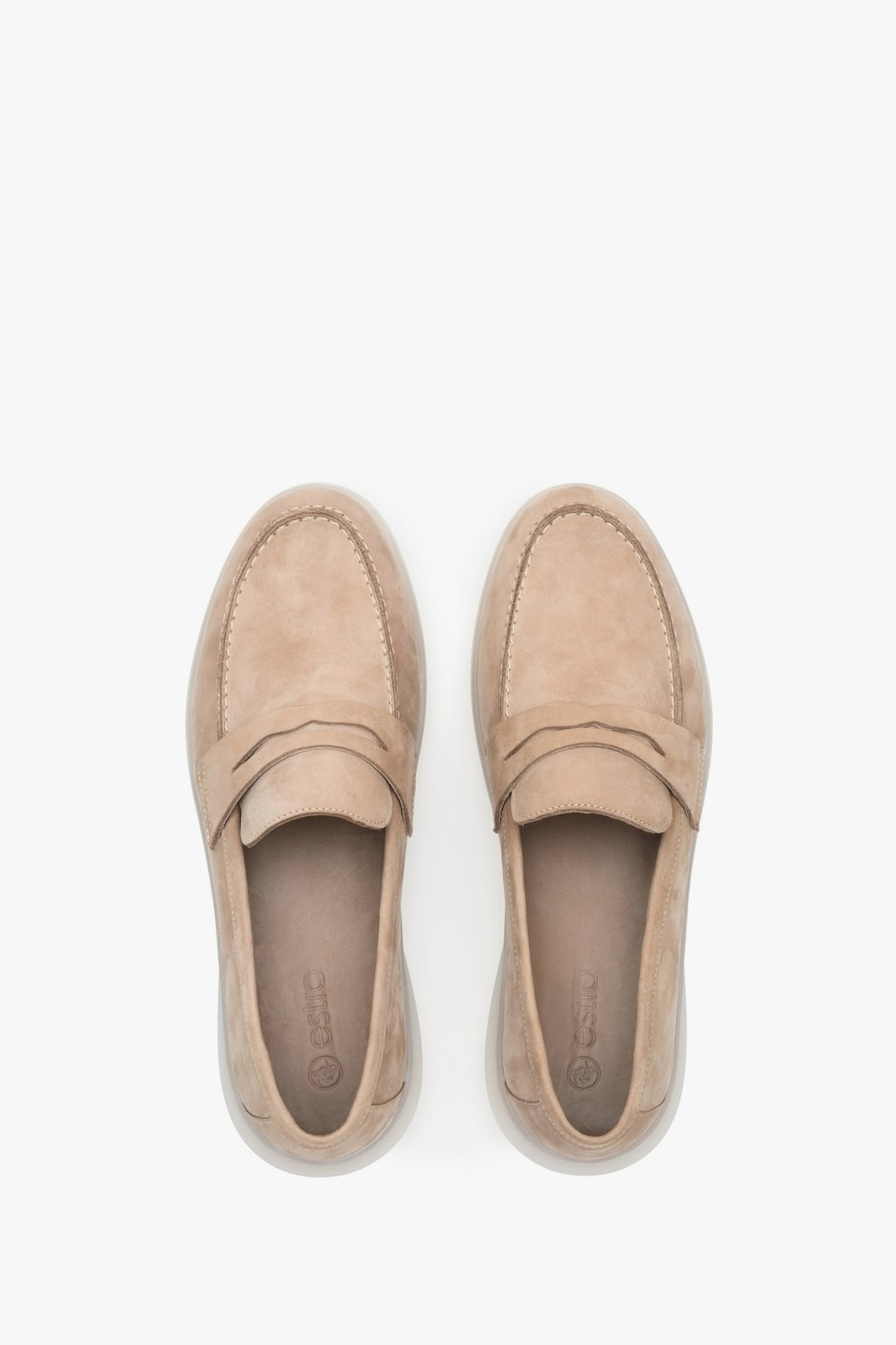 Men's slip-on Estro nubuck leather moccasins - top view of the shoe.
