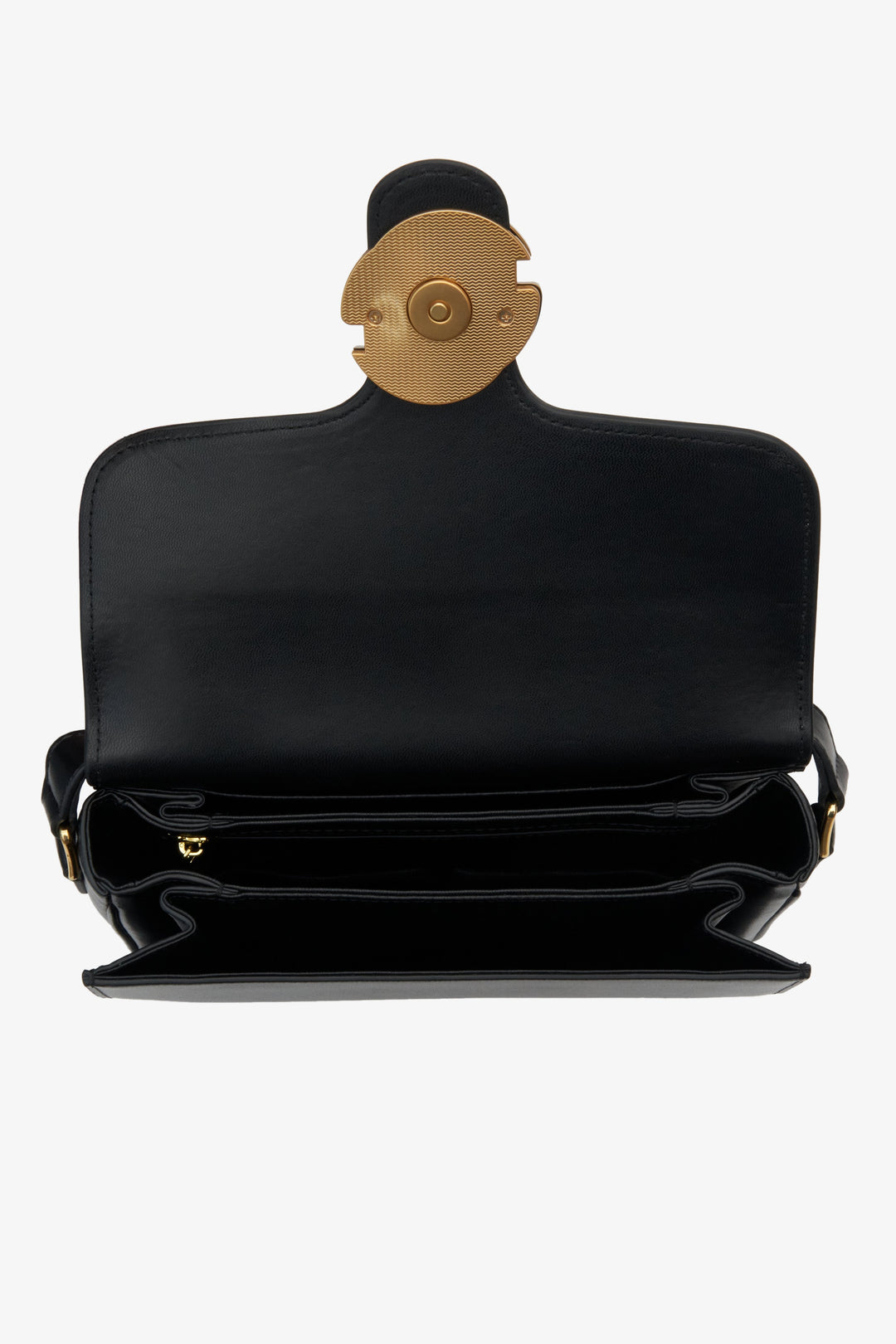 Women's black small handbag - inside of the bag.
