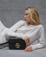 Women's Small Black Handbag with Gold Hardware made of Leather Estro ER00113185.