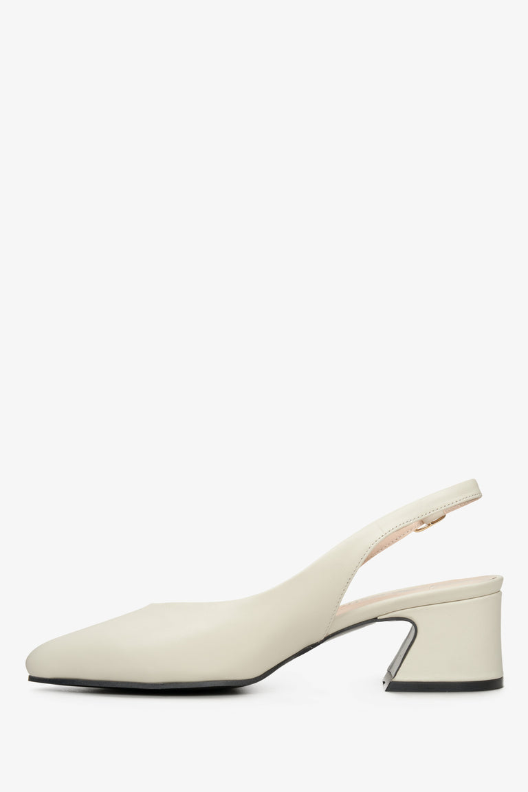 Leather women's pumps with a stiletto heel and open back by Estro - shoe profile.