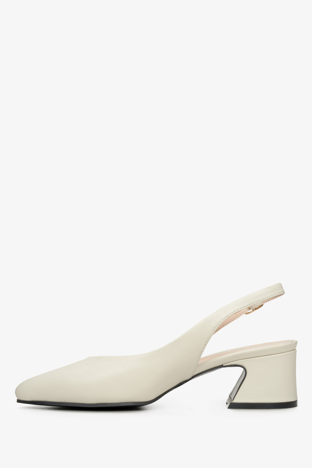 Leather women's pumps with a stiletto heel and open back by Estro - shoe profile.