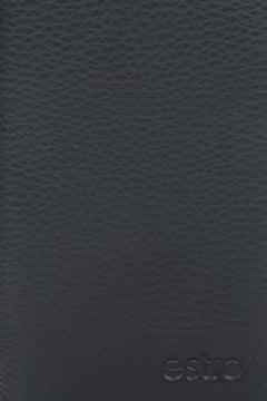 Estro men's black leather  wallet - close-up on details.