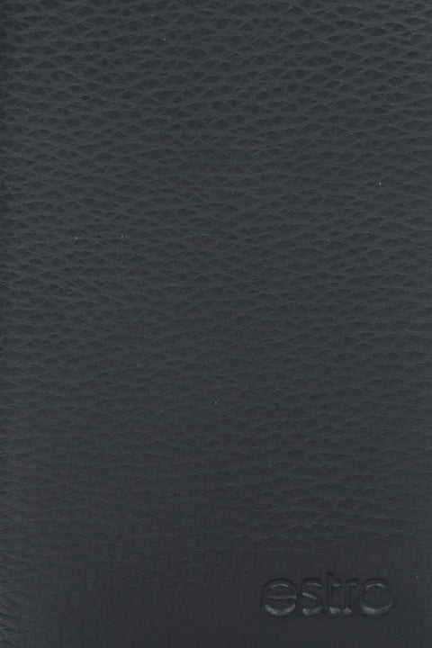 Estro men's black leather  wallet - close-up on details.