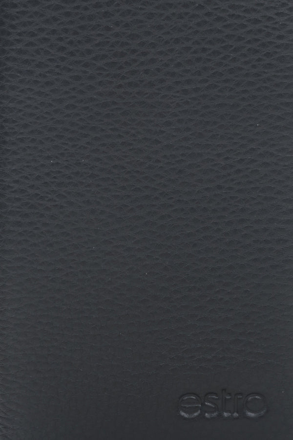 Estro men's black leather  wallet - close-up on details.