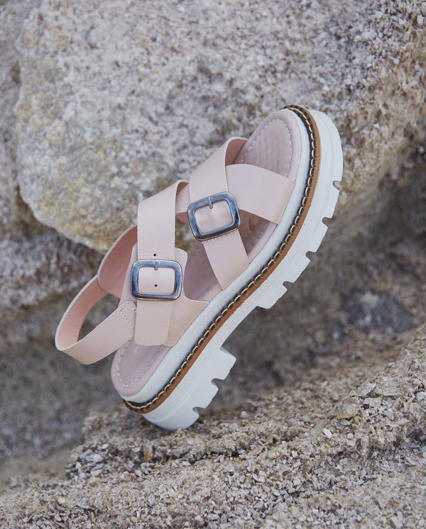 Pastel Pink Women's Cross Strap Sandals on Chunky Platform Estro ER00113105