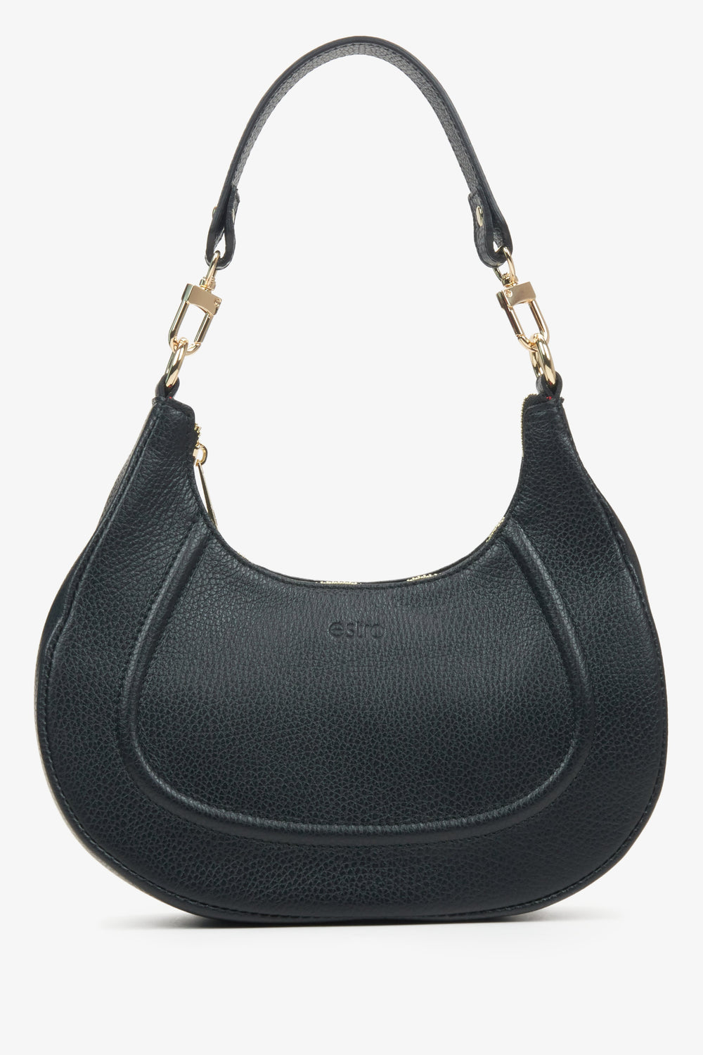 Women's Black Crescent Shaped Shoulder Bag made of Genuine Italian Leather Estro ER00115445.