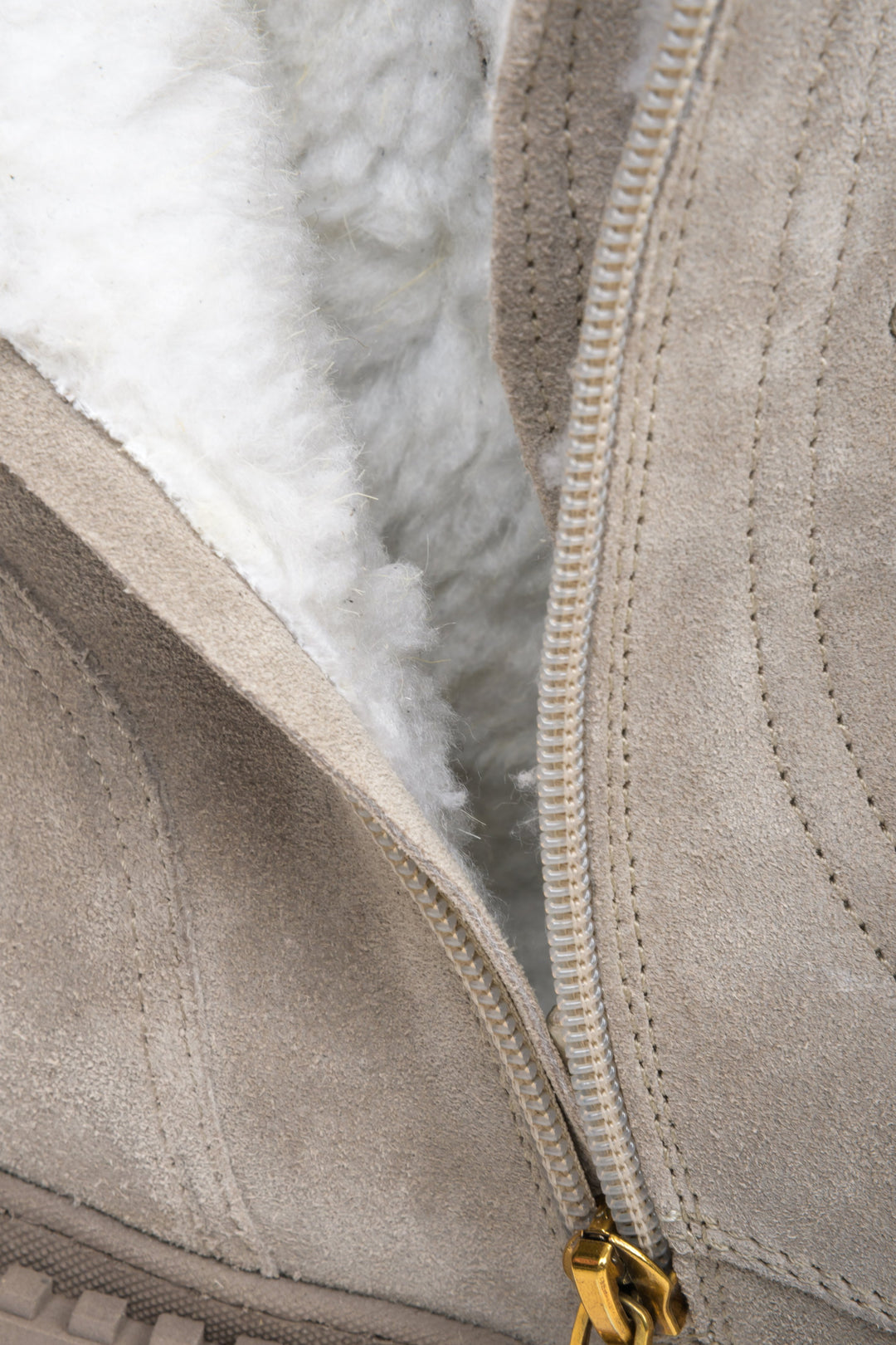 Grey velour women's ankle boots Estro - a close-up on details.