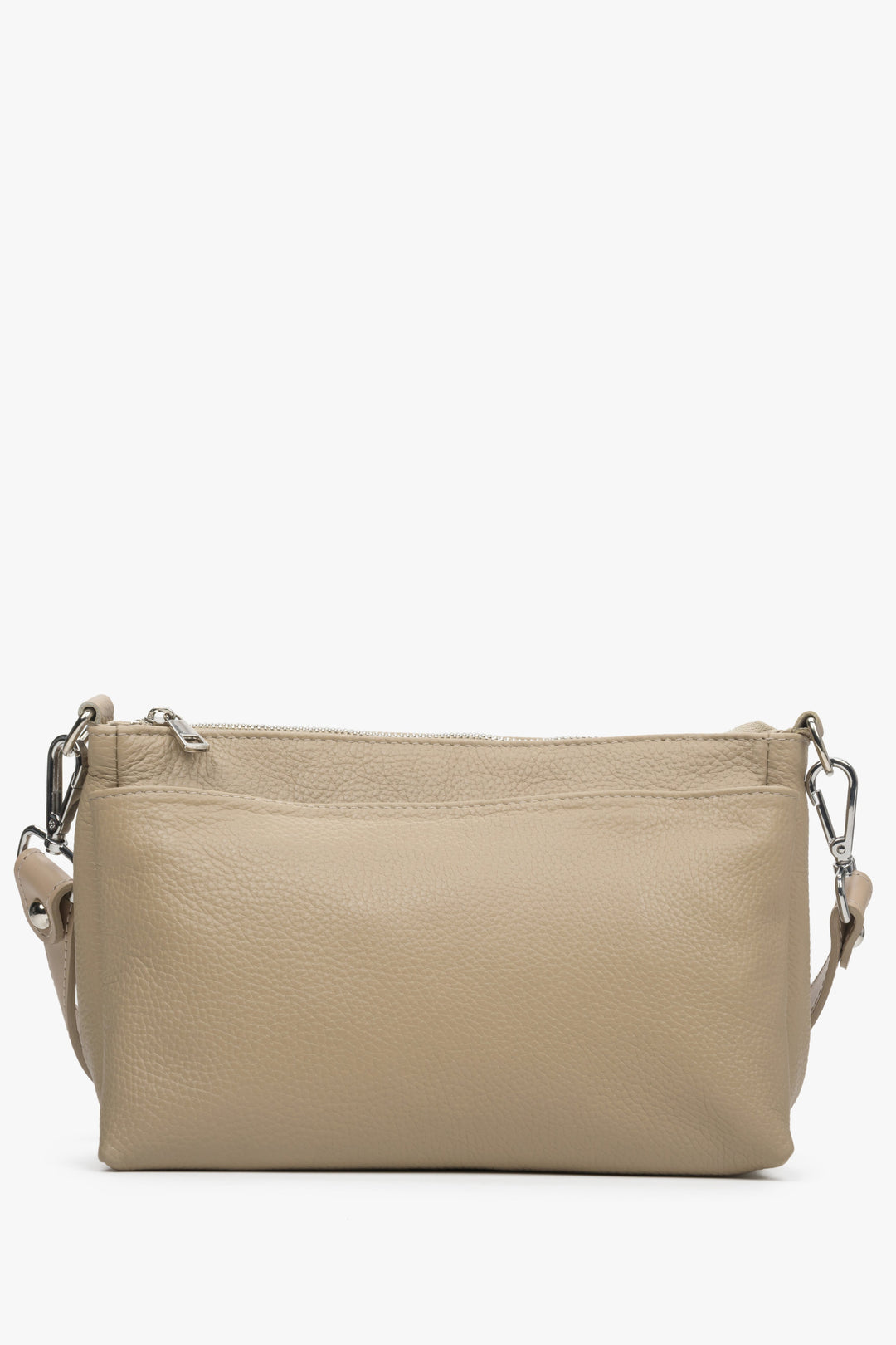 Leather, beige Estro women's crossbody bag with a zipper.