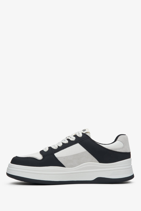 Women's white and black leather sneakers ES 8 - presentation of a shoe toe and sideline.