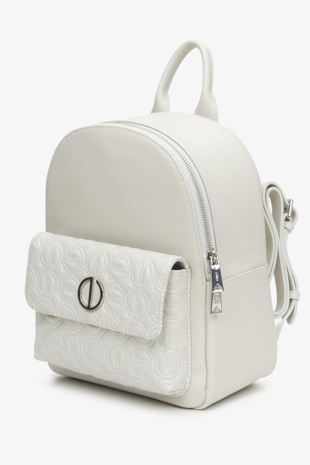 Women's light grey leather backpack with long straps by Estro.