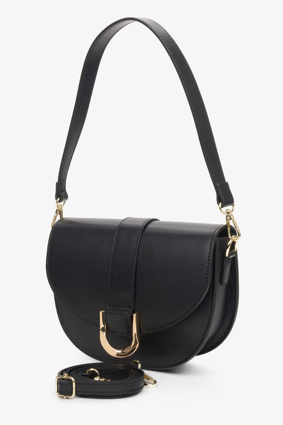 Women's black leather handbag with golden hardware Estro.