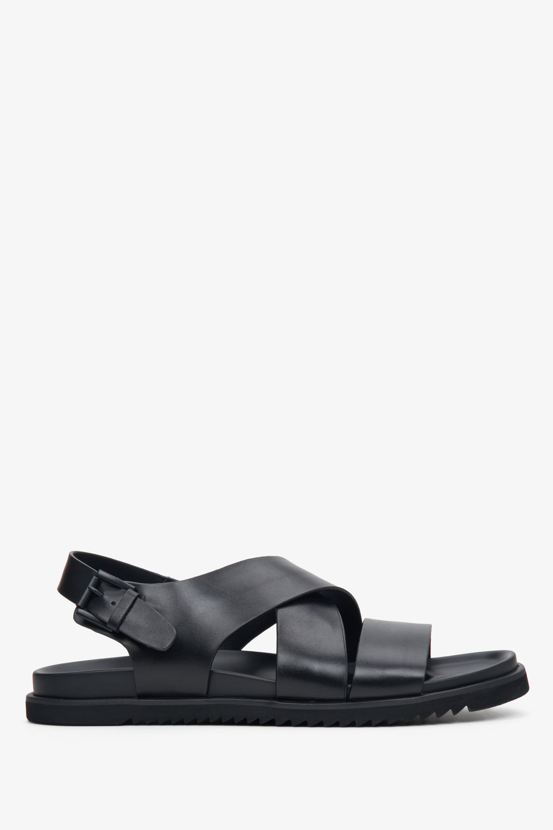 Men's Black Leather Sandals with Cross Straps Estro ER00113326.