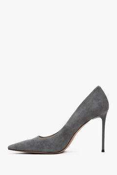 Women's grey pumps made of genuine velour.