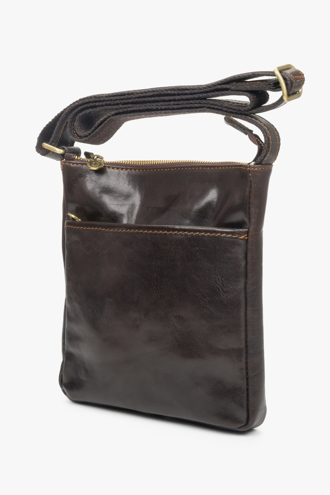Men's bag made of genuine brown leather - side view.